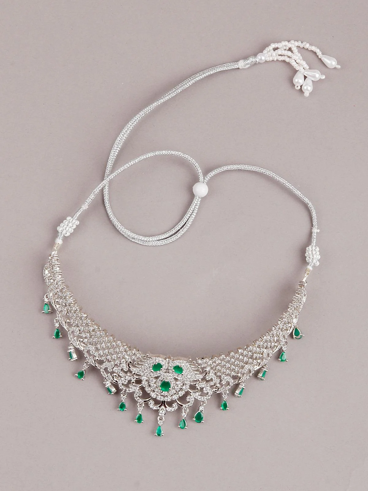 Odette Women White And Green Mesh Necklace Set - Image 4
