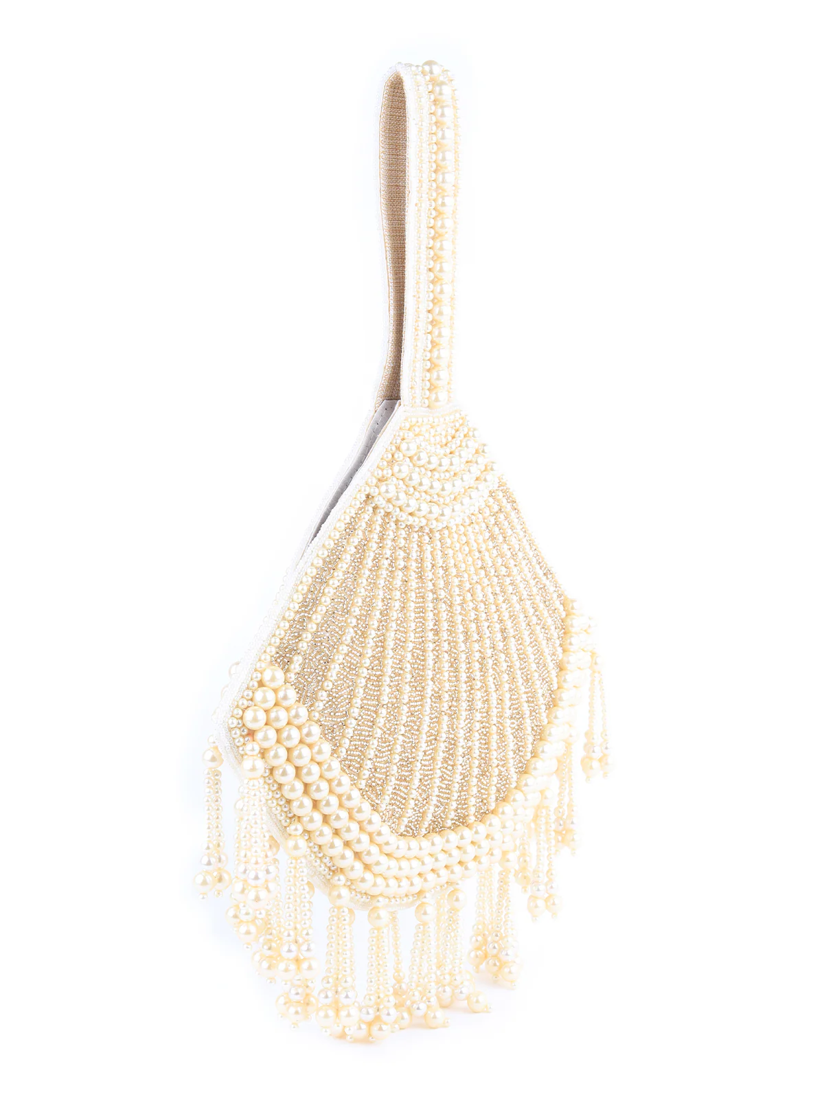 Odette Women All Pearls Tasselled White Clutch - Image 4