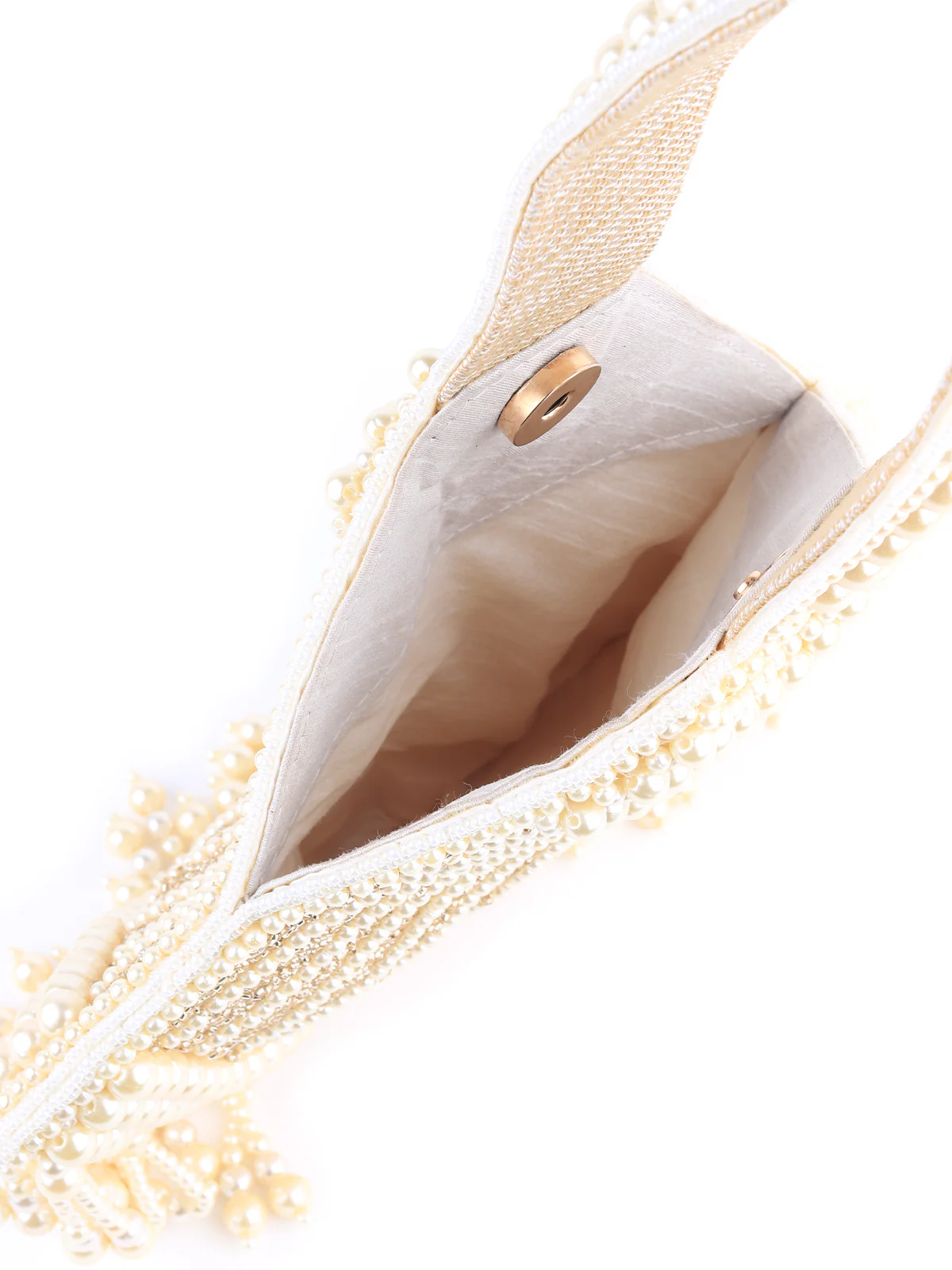 Odette Women All Pearls Tasselled White Clutch - Image 6