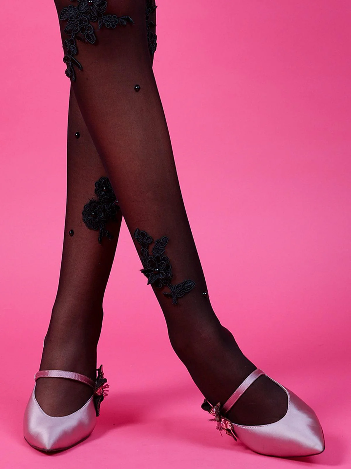 Odette Alluring Black Floral Stockings For Women - Image 3