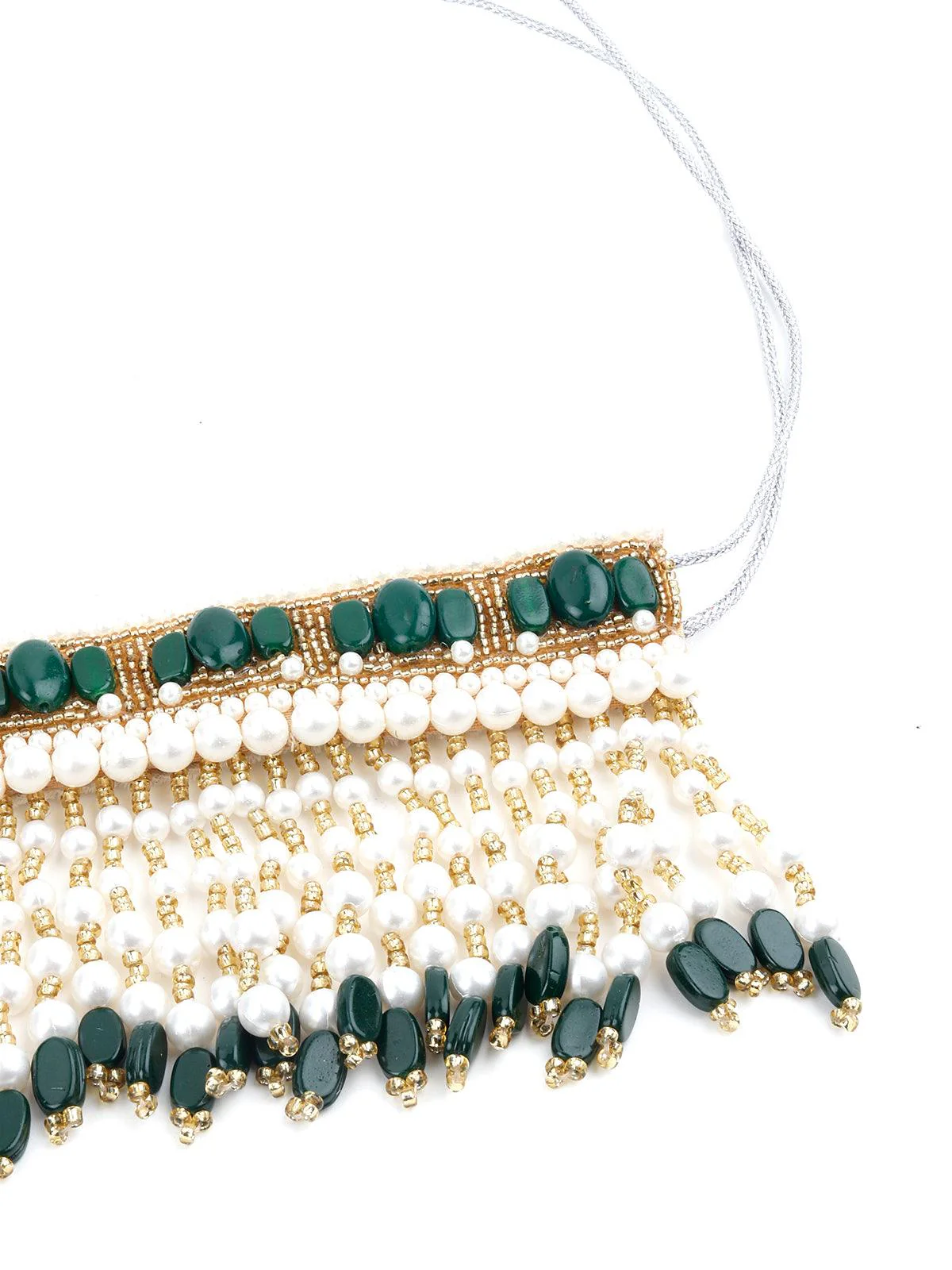 Odette Women Alluring Green Pearl Fabric Tie-Able Tassel Belt! - Image 4