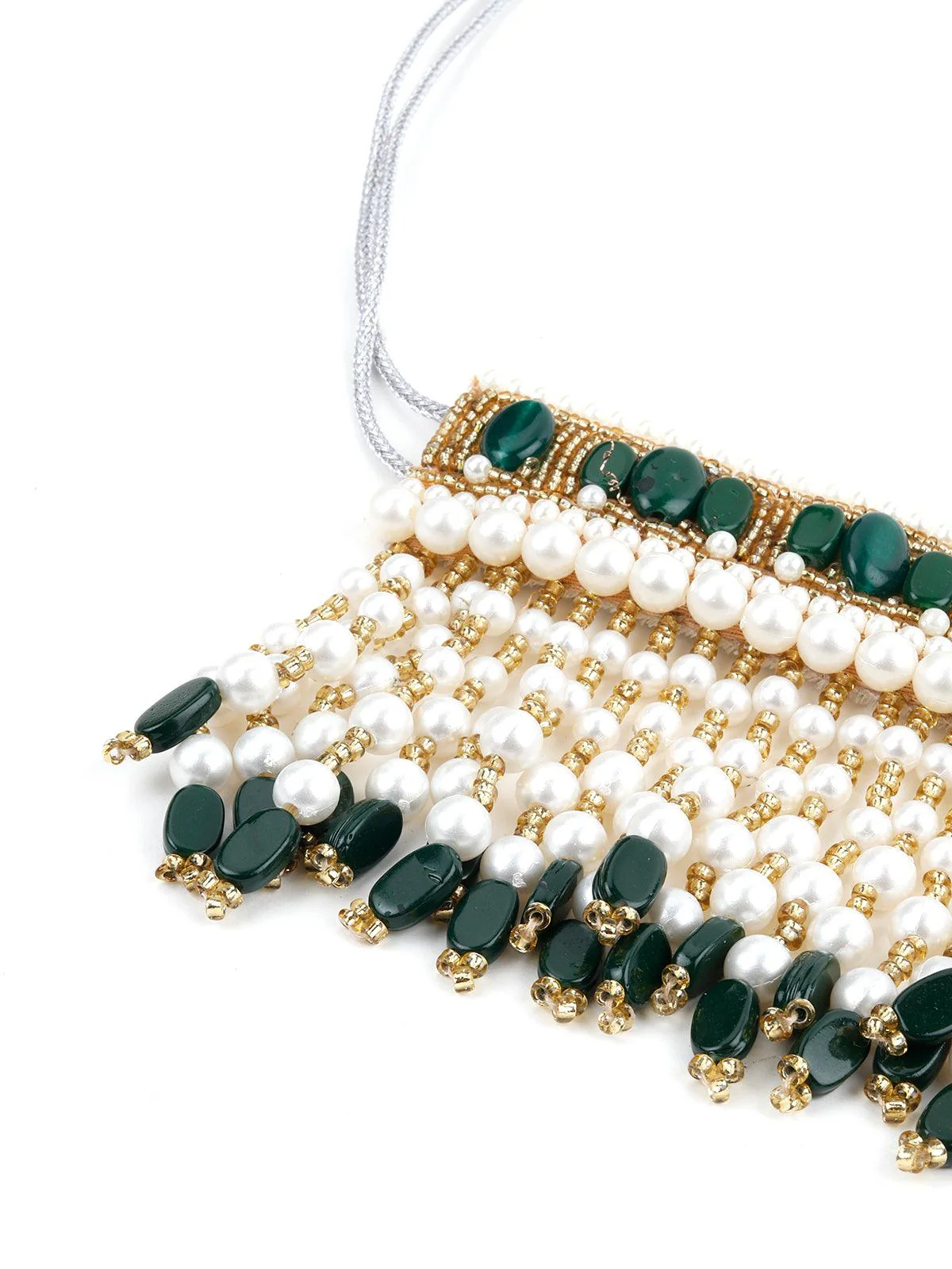 Odette Women Alluring Green Pearl Fabric Tie-Able Tassel Belt! - Image 5