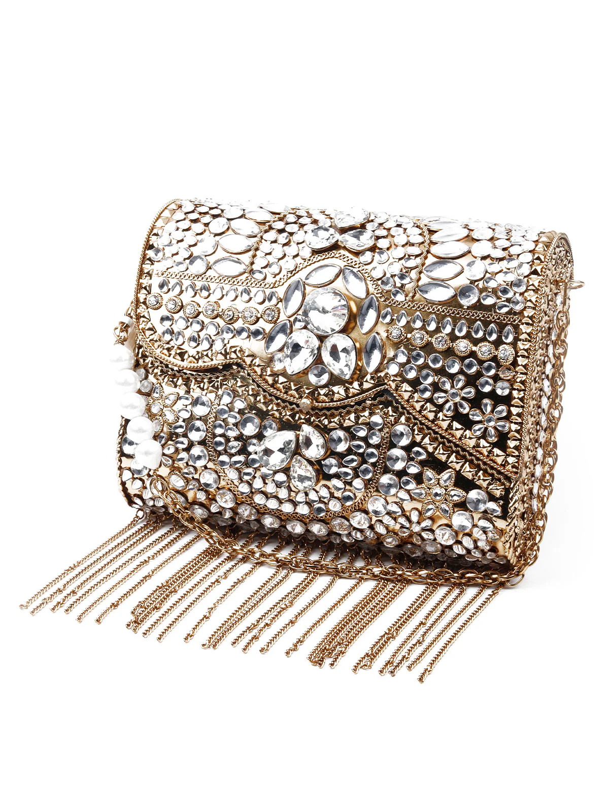 Odette Women Antique Looking Gold Color Metal Clutch - Image 4