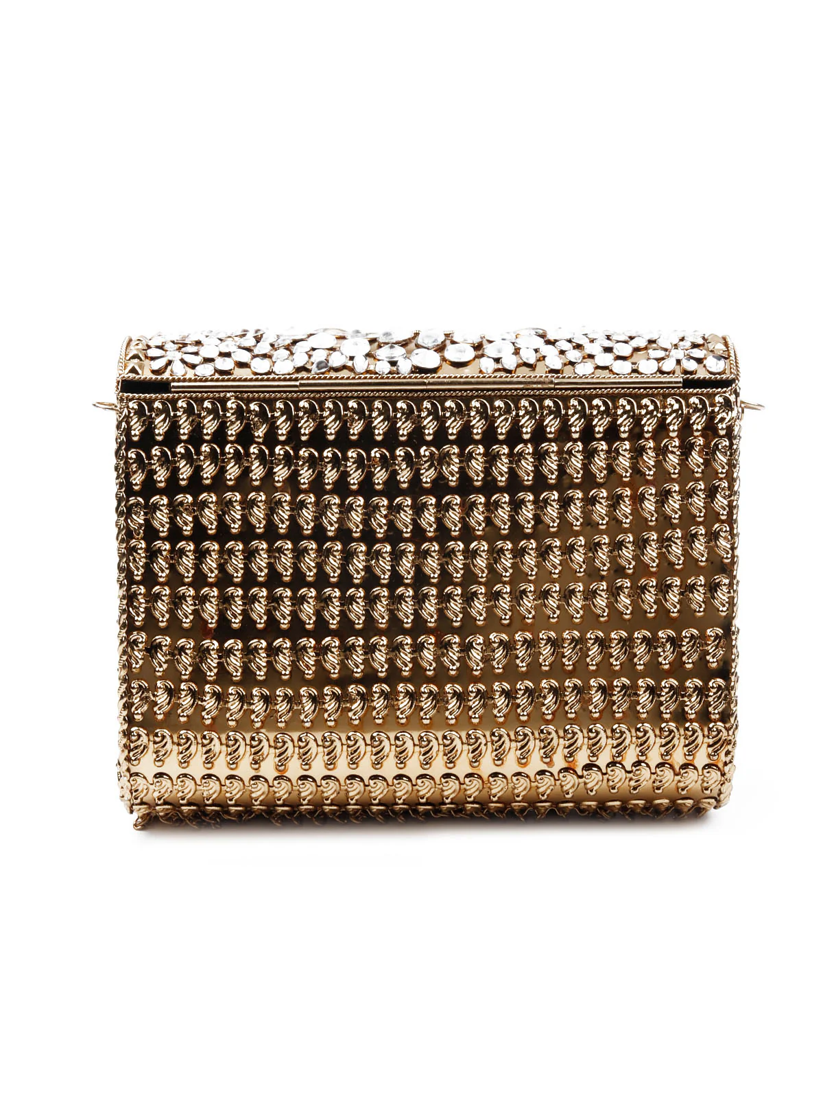 Odette Women Antique Looking Gold Color Metal Clutch - Image 5