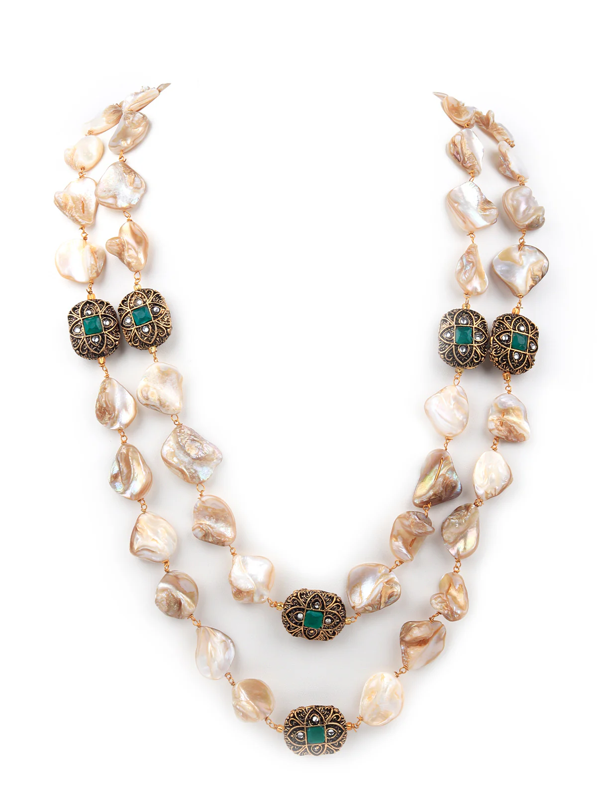 Odette Women Apricot And Green Beaded Long Necklace - Image 4