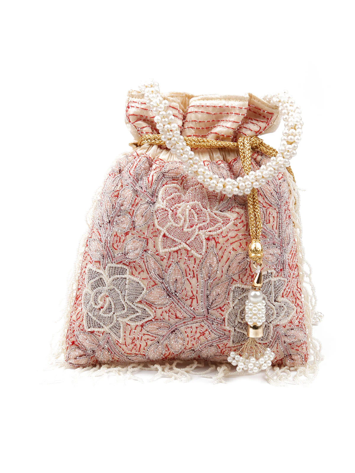 Odette Women Apricot Cutdana Embellished Potli Bag - Image 3