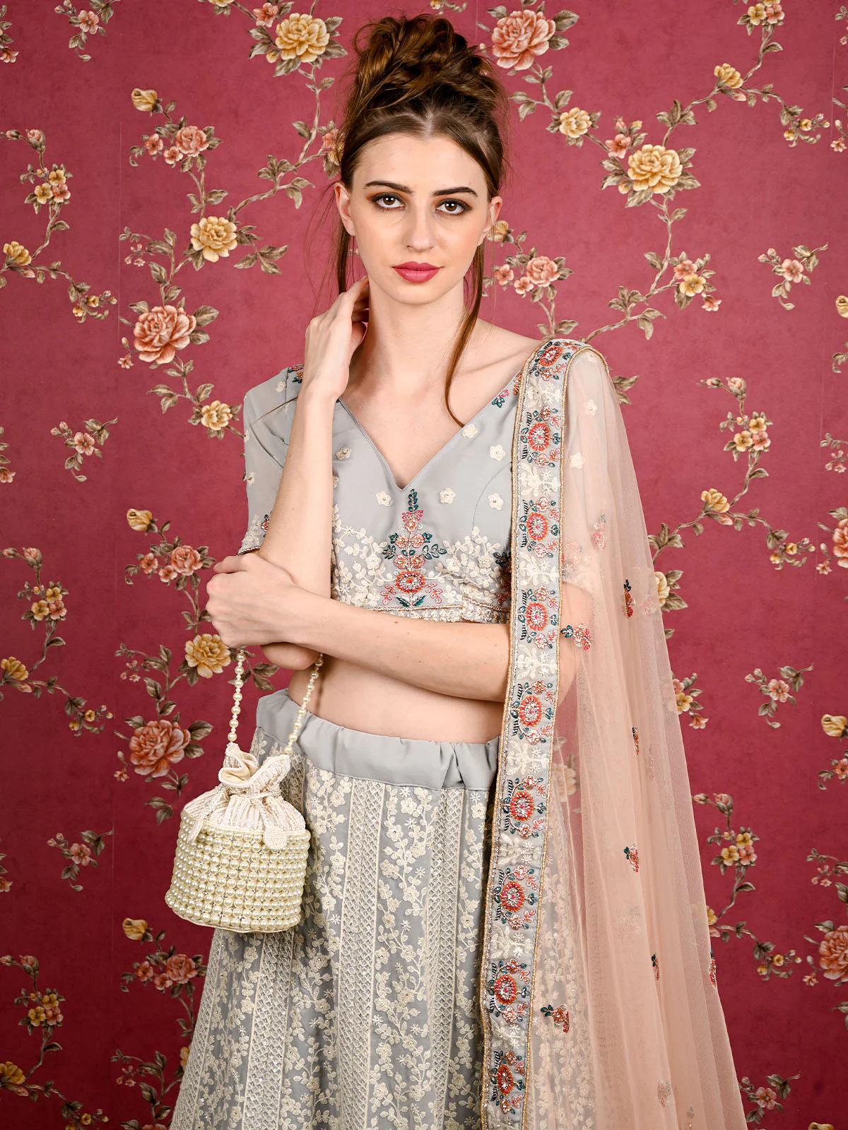 Odette Women Apricot Embellished Potli Bag - Image 2