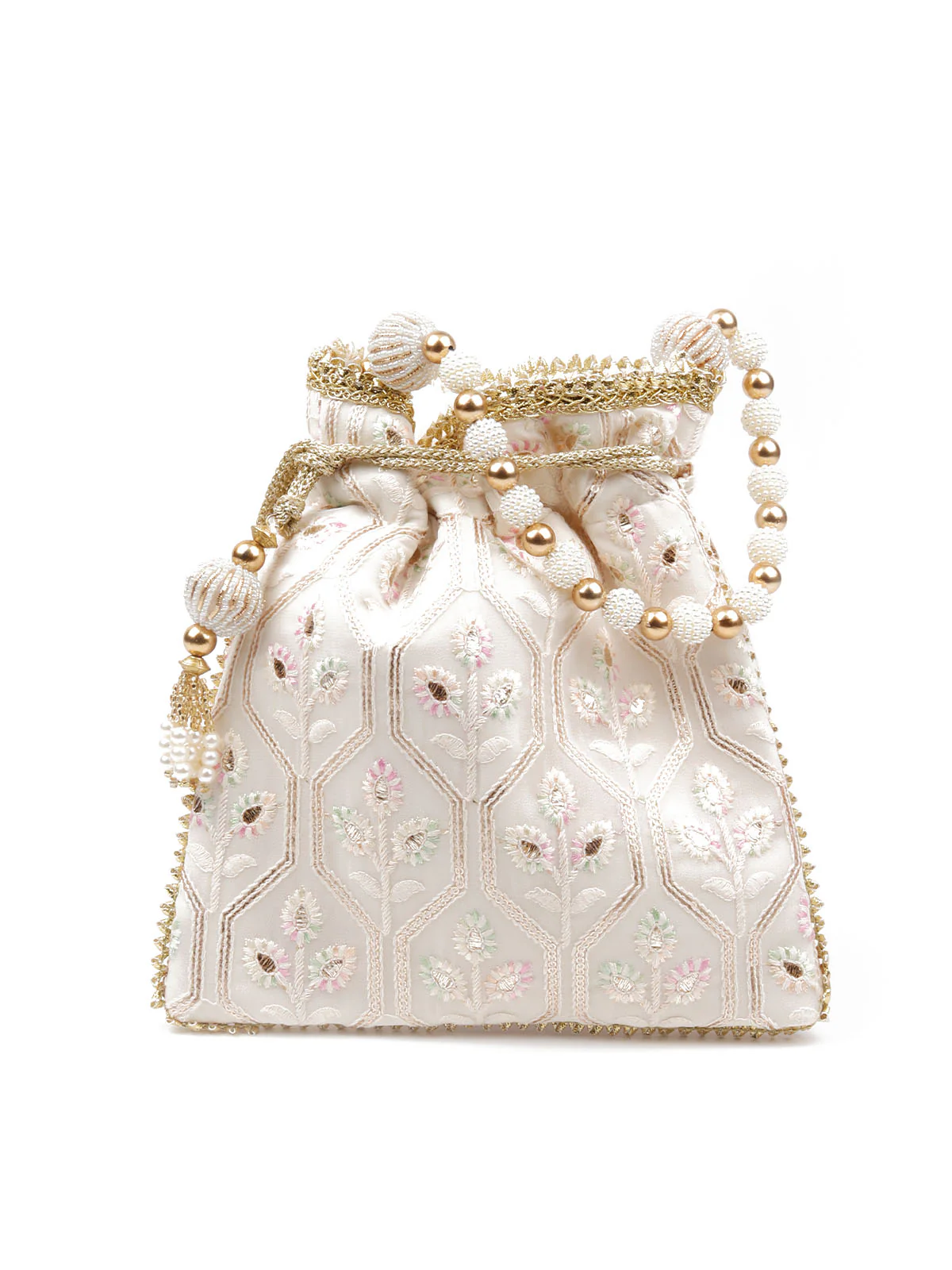 Odette Women Apricot Embroidered Potli Bag - Image 3