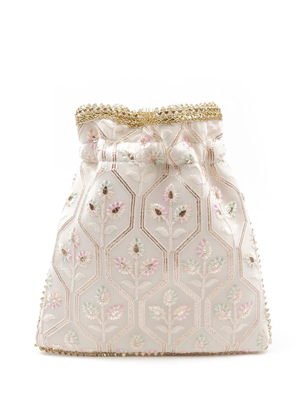 Odette Women Apricot Embroidered Potli Bag - Image 5