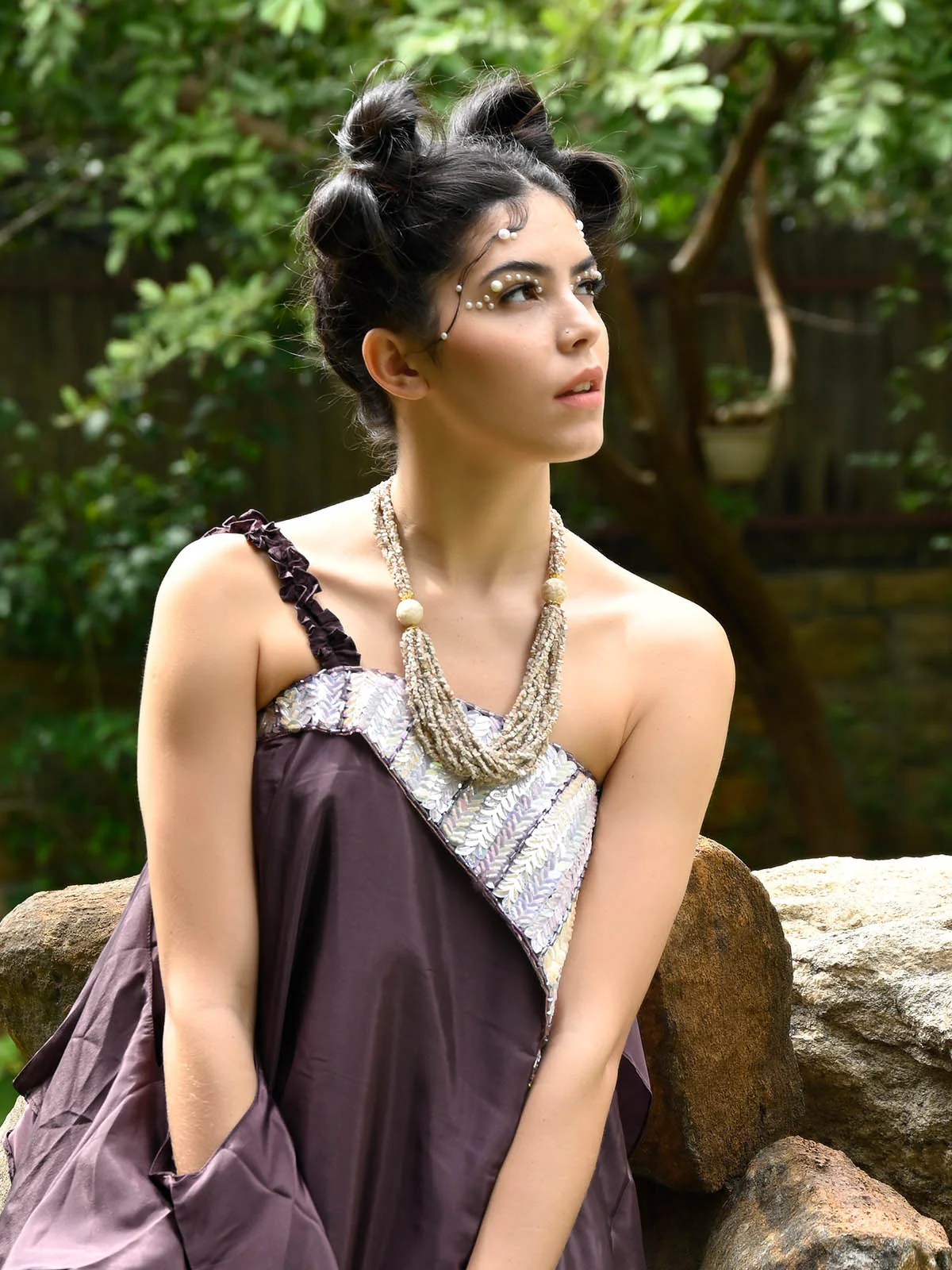Odette Women Apricot Multilayered Neckpiece - Image 2