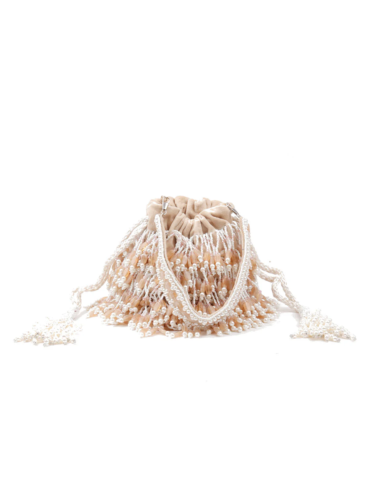 Odette Women Apricot Pearl Embellished Potli Bag - Image 3