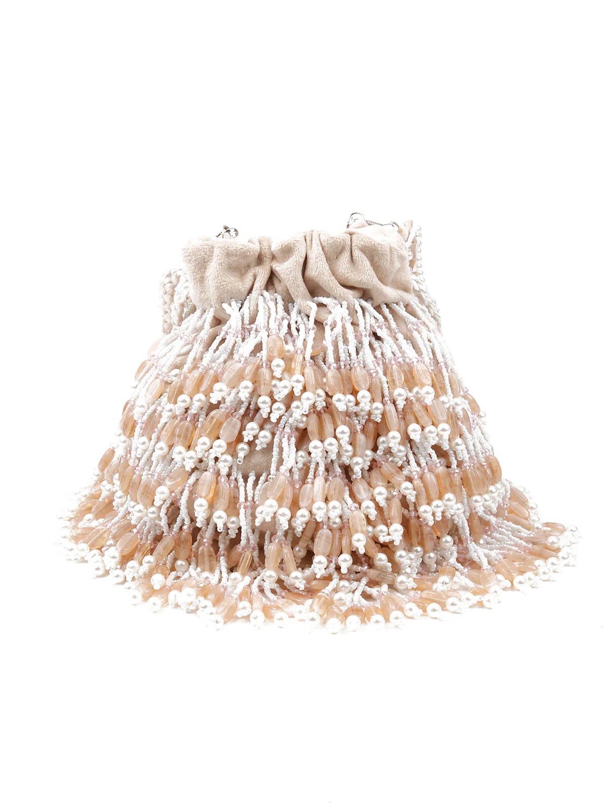 Odette Women Apricot Pearl Embellished Potli Bag - Image 5