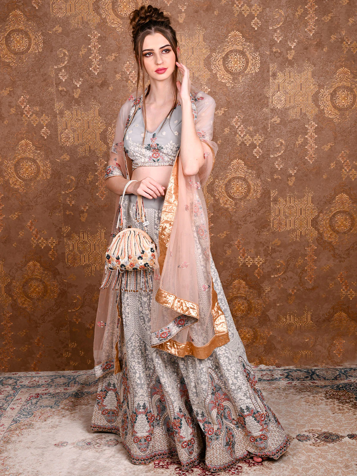 Odette Women Apricot Pearl Studded Clutch Bag - Image 2