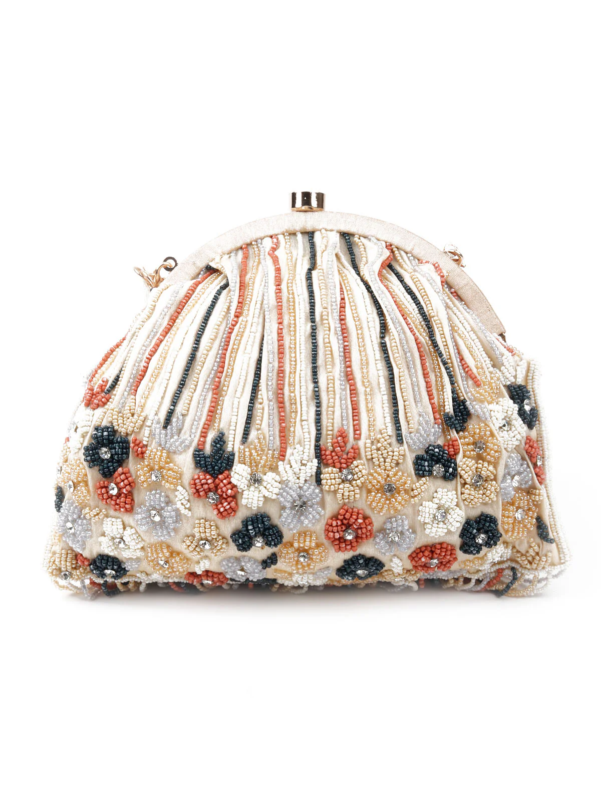 Odette Women Apricot Pearl Studded Clutch Bag - Image 5