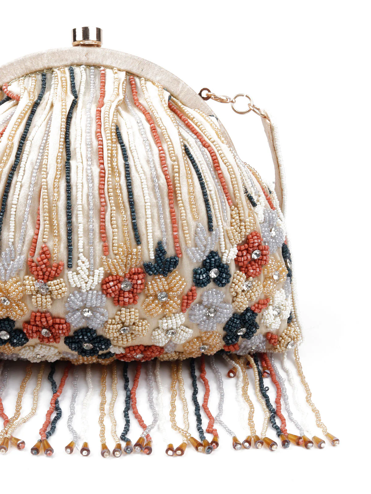 Odette Women Apricot Pearl Studded Clutch Bag - Image 6