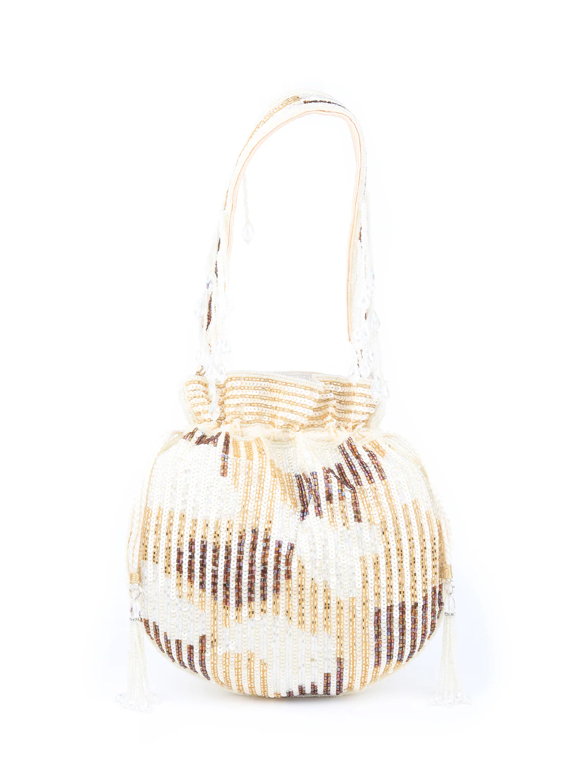 Odette Women Apricot Sequins Embellished Potli Bag - Image 3