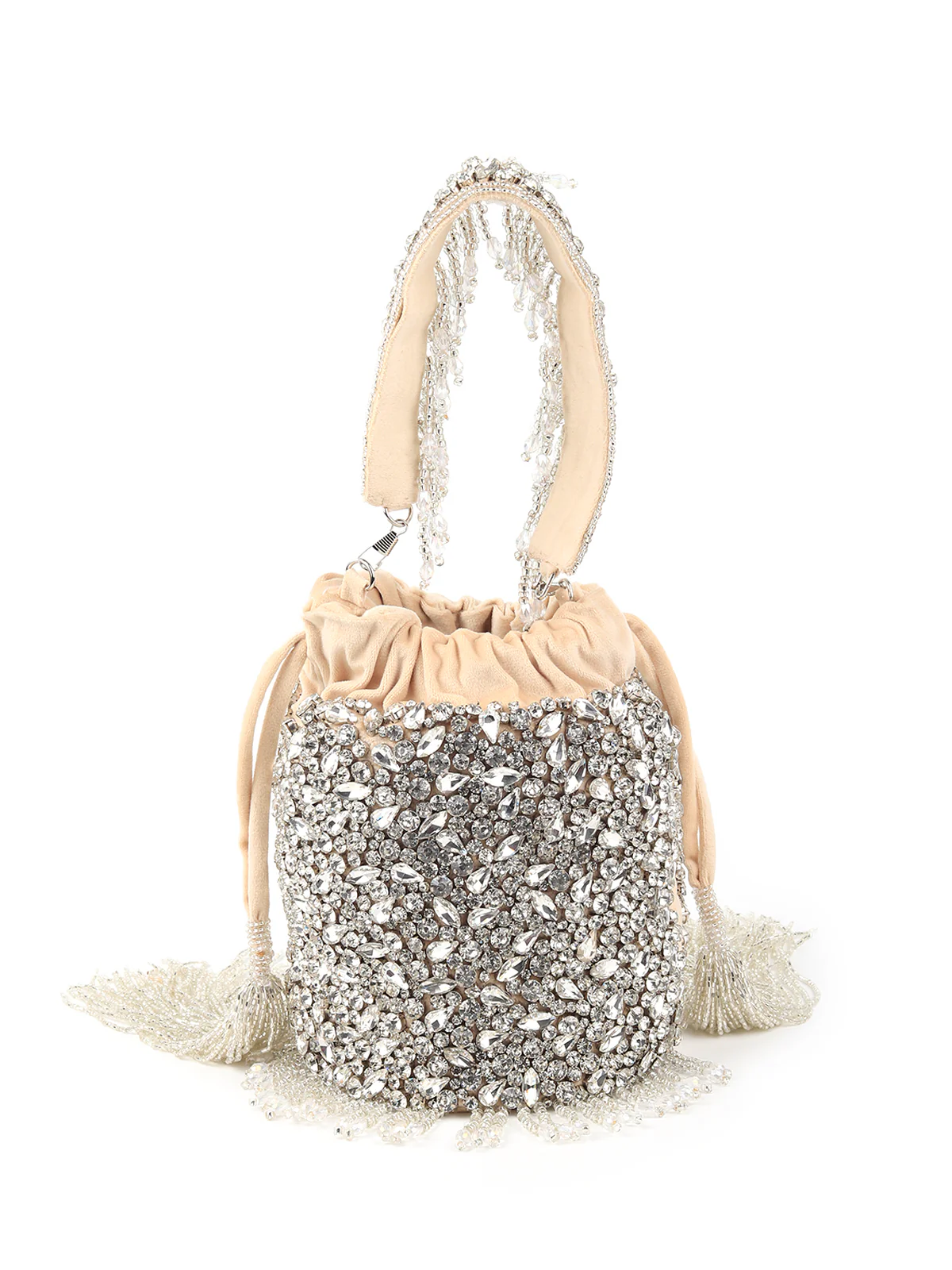 Odette Women Apricot Velvet Embellished Potli Bag - Image 5