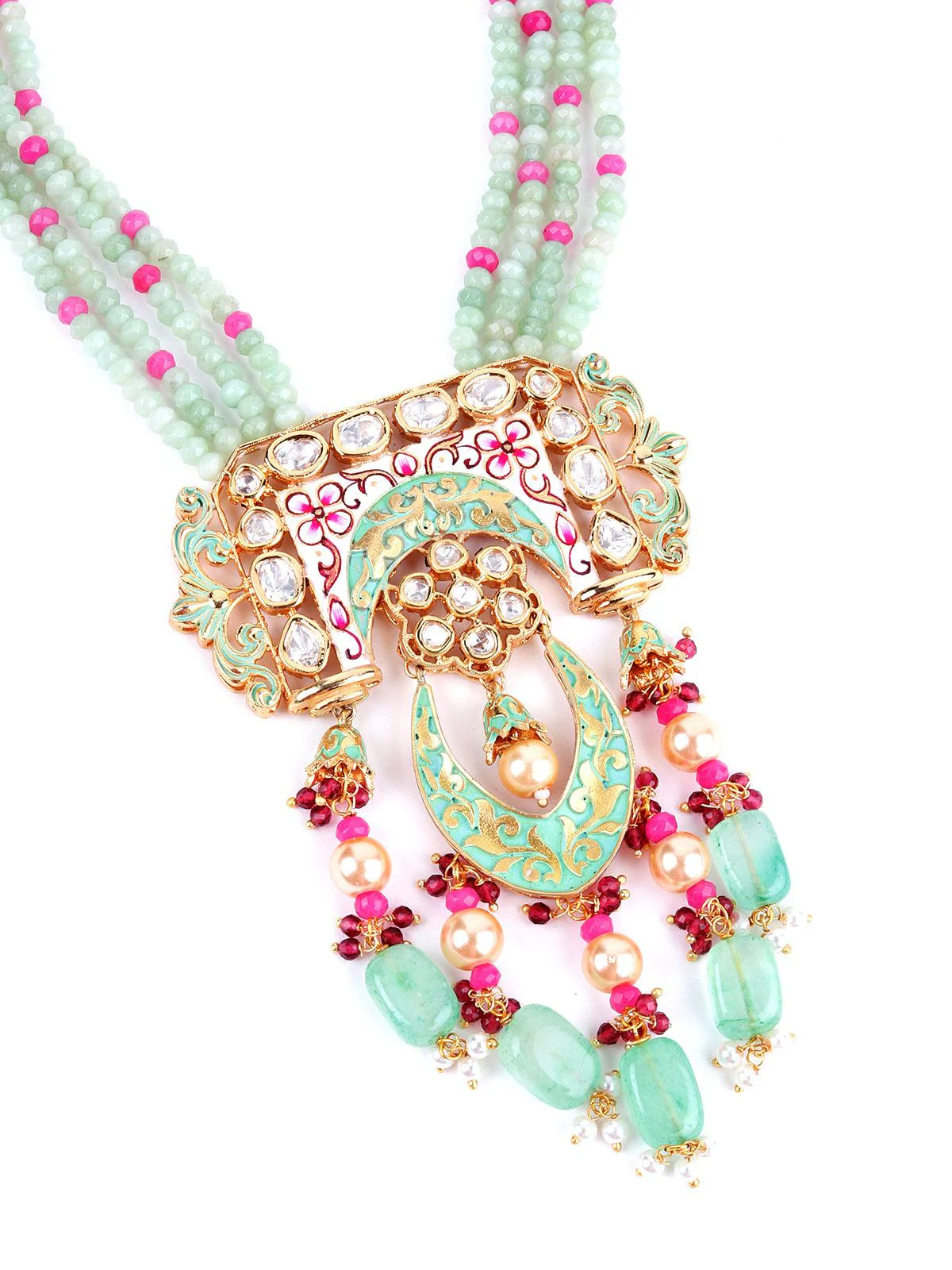 Odette Women Light Kelly Green And Ruby Pink Necklace Set - Image 4