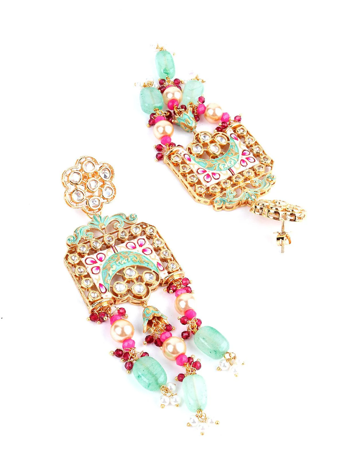Odette Women Light Kelly Green And Ruby Pink Necklace Set - Image 6