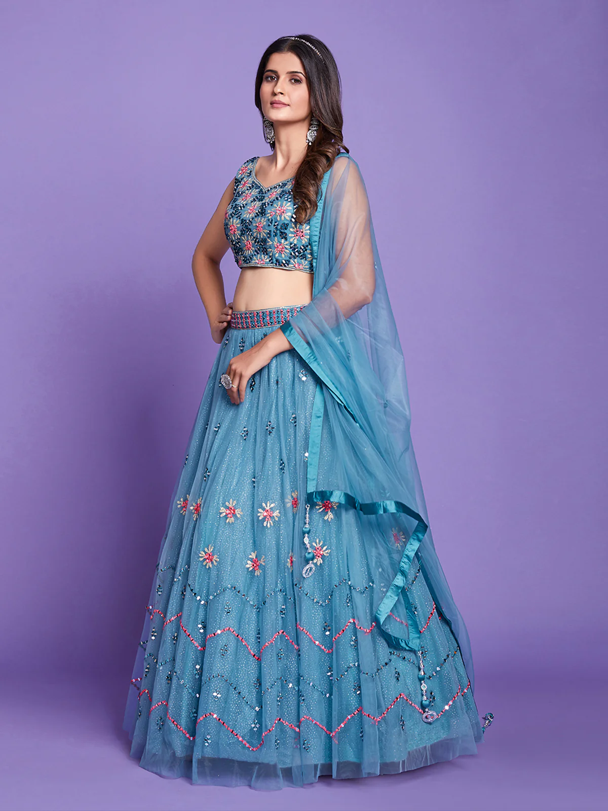 Odette Women Aqua Net Stitched Lehenga Choli - Image 2
