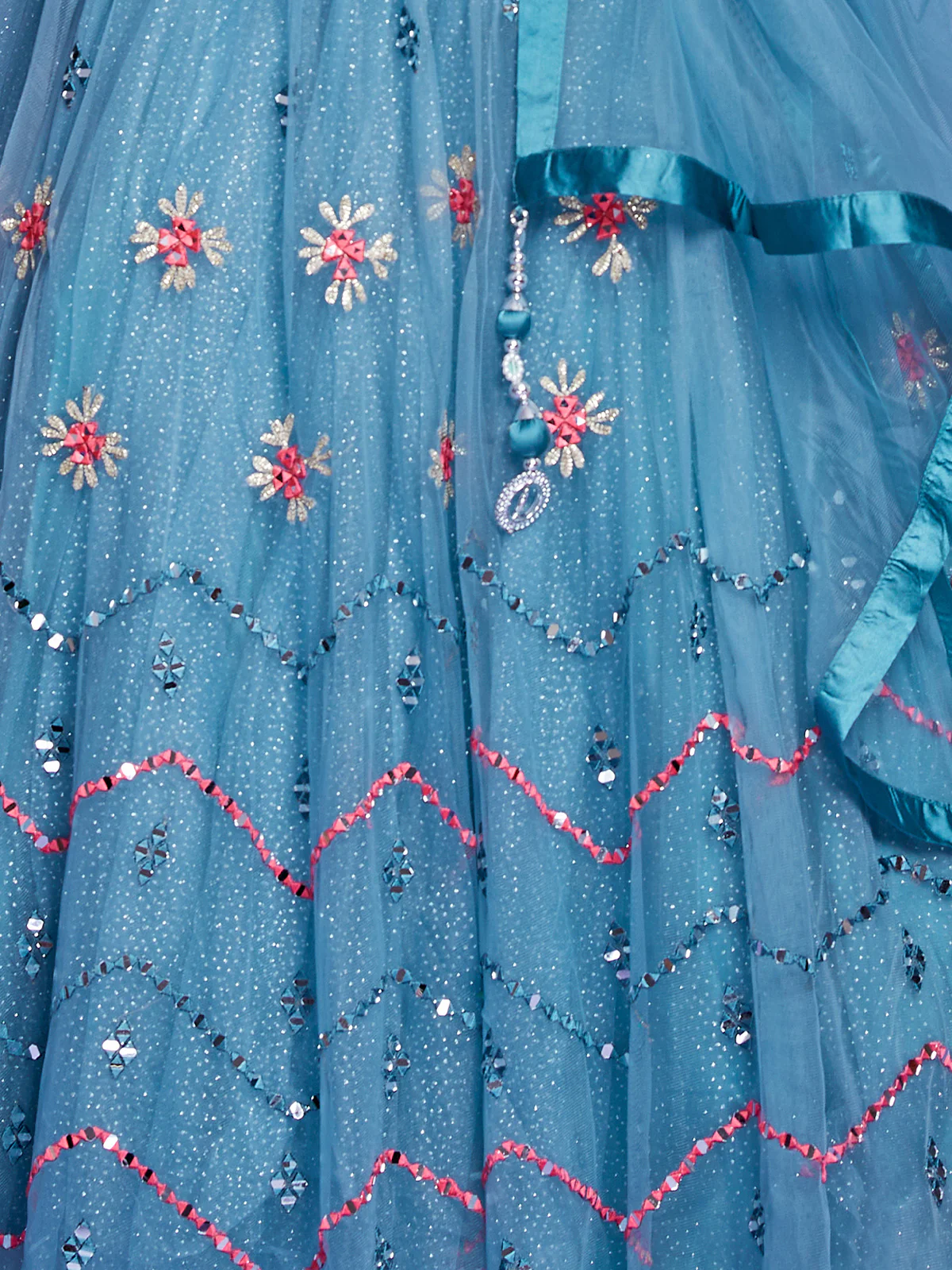 Odette Women Aqua Net Stitched Lehenga Choli - Image 6