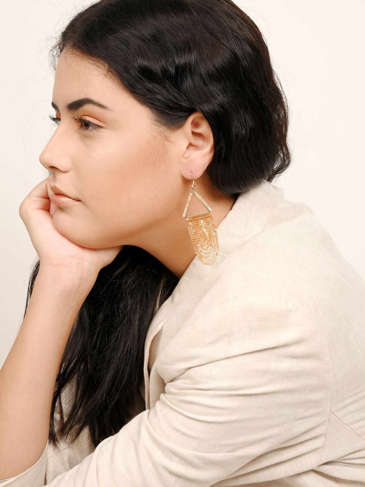 Odette Women Aria Golden Dangle Earrings - Image 2