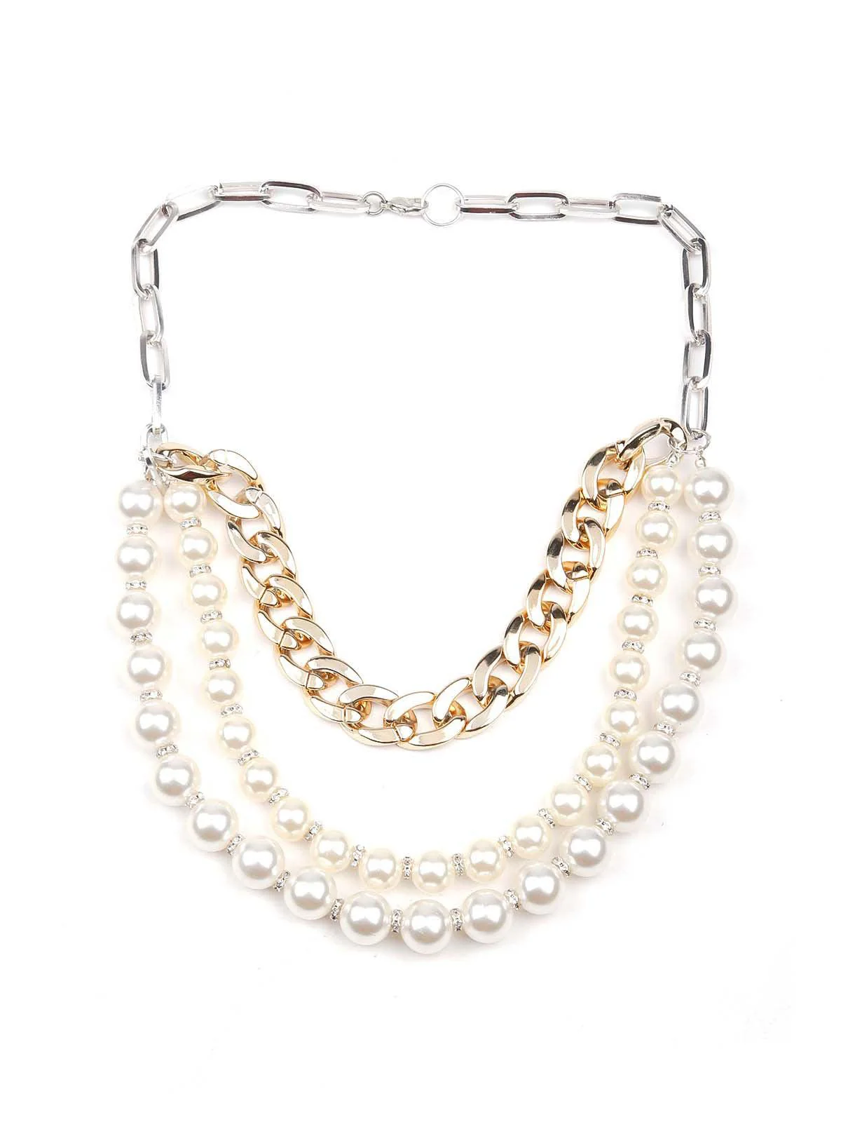Odette Women Artificial Pearl And Multilayered Gold-Tone Chain Necklace-New286 - Image 3