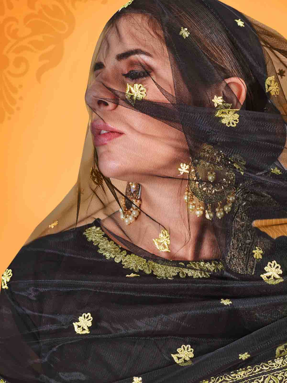 Odette Women Attractive Black Georgette Semi Stitched Kurta Set - Image 3