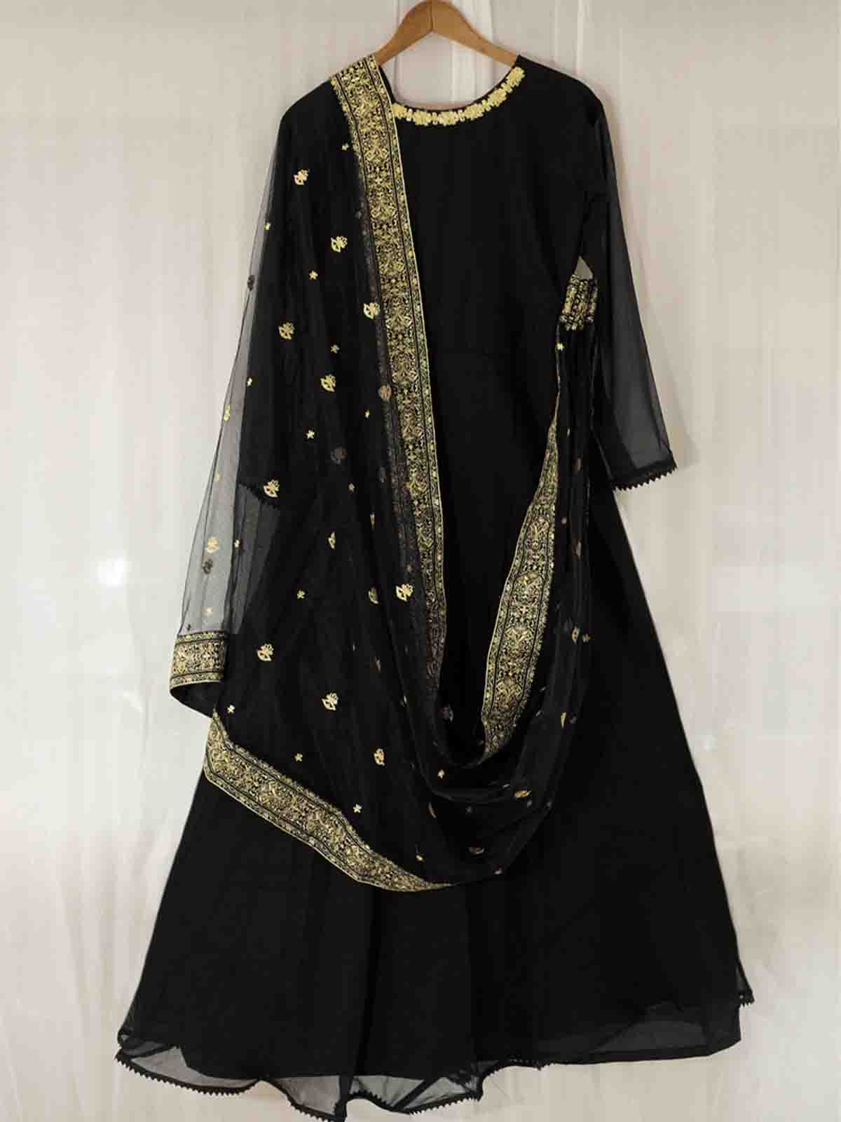 Odette Women Attractive Black Georgette Semi Stitched Kurta Set - Image 4