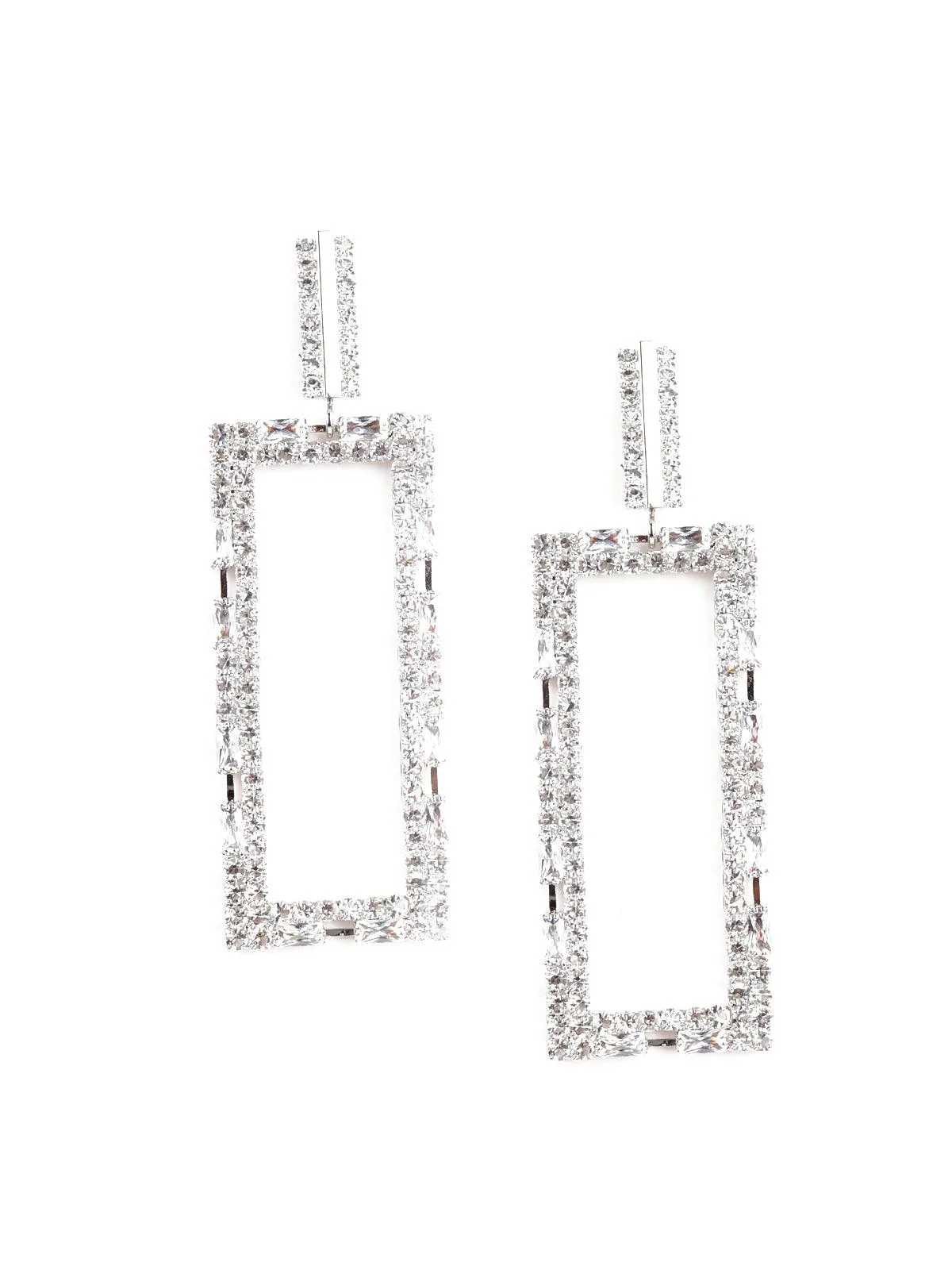 Odette Women Avyayas Rectangular White Rhinestone Earrings - Image 3
