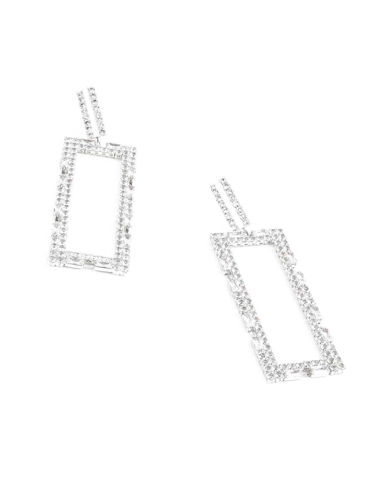 Odette Women Avyayas Rectangular White Rhinestone Earrings - Image 5