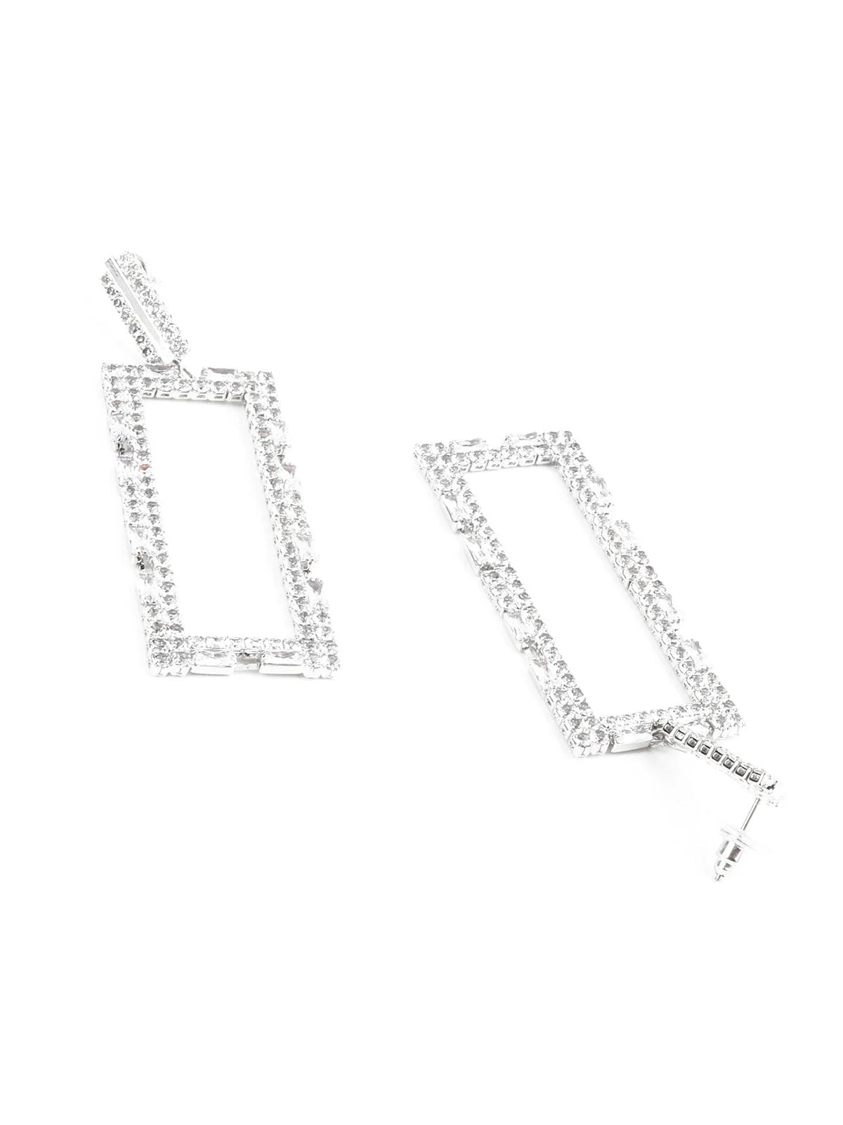 Odette Women Avyayas Rectangular White Rhinestone Earrings - Image 6