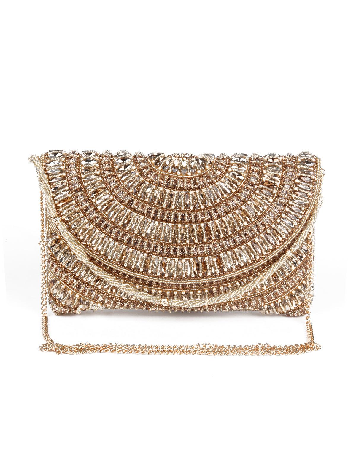 Odette Women Awe-Inspiring Gold Embellished Clutch Bag - Image 3