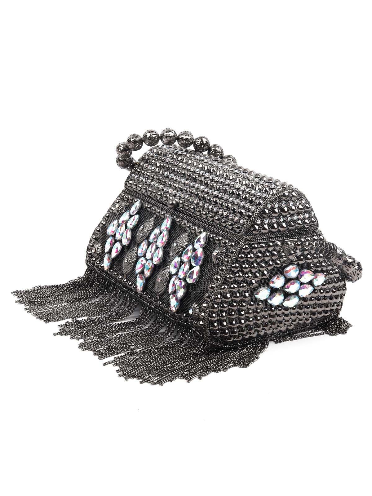 Odette Women Awe-Worthy Black Metal Hand Bag - Image 3