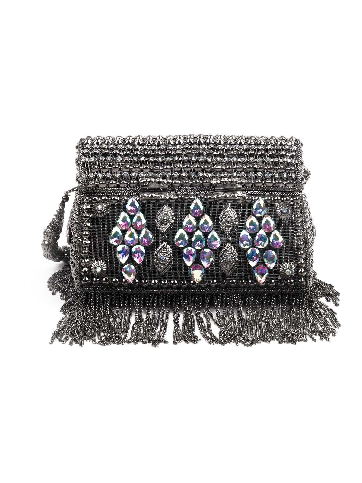 Odette Women Awe-Worthy Black Metal Hand Bag - Image 4