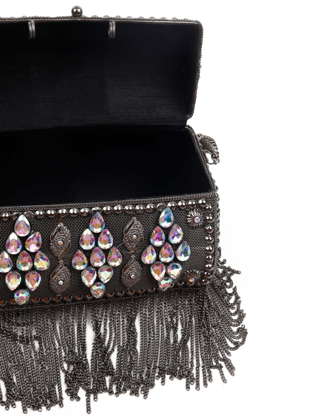 Odette Women Awe-Worthy Black Metal Hand Bag - Image 6