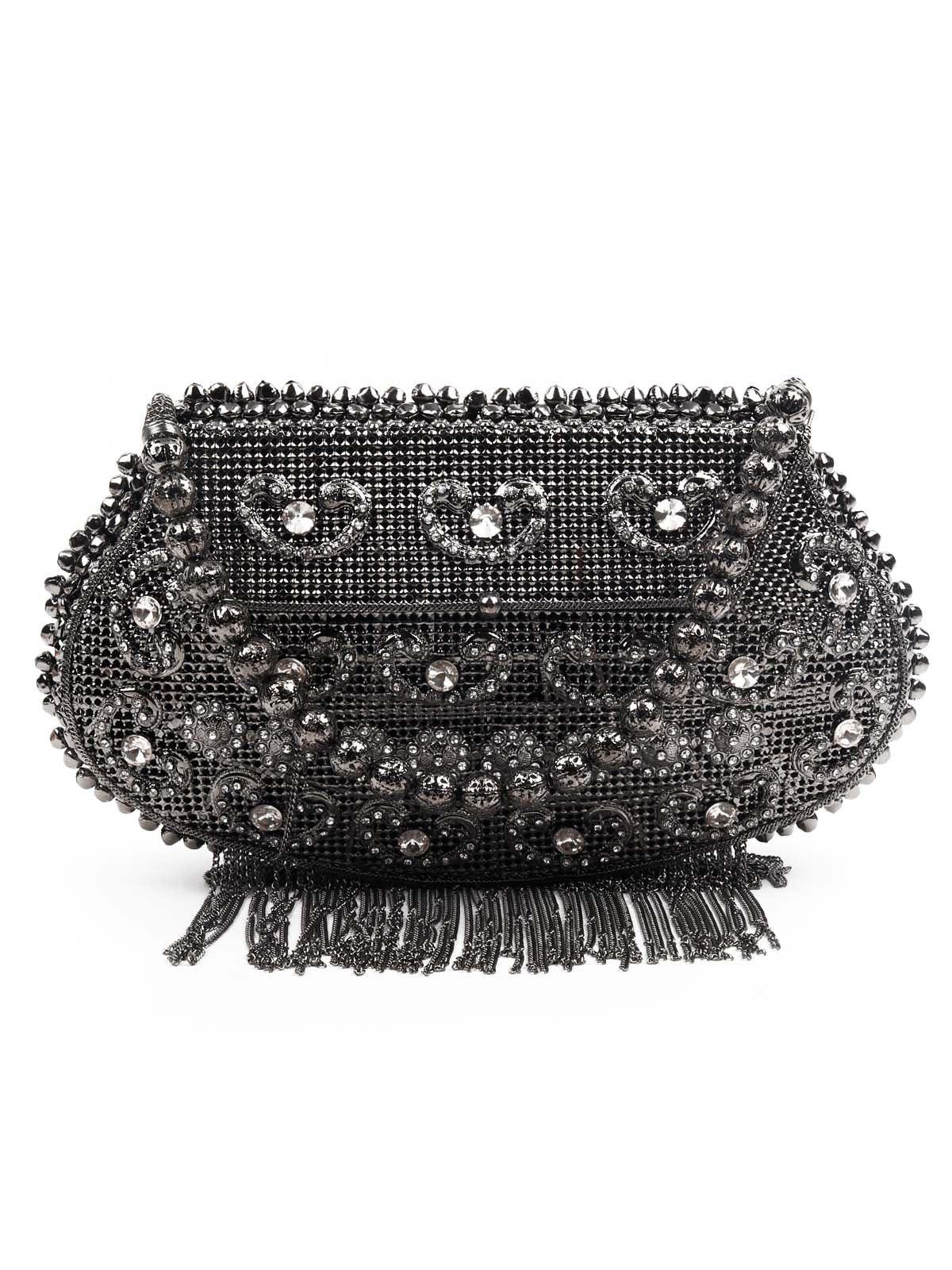 Odette Women Awe-Worthy Black Metal Hand Bag - Image 2