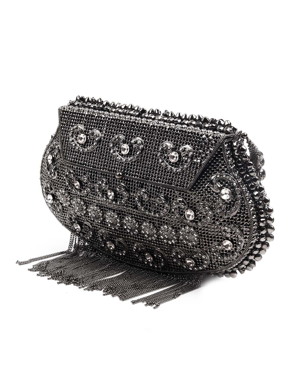 Odette Women Awe-Worthy Black Metal Hand Bag - Image 3
