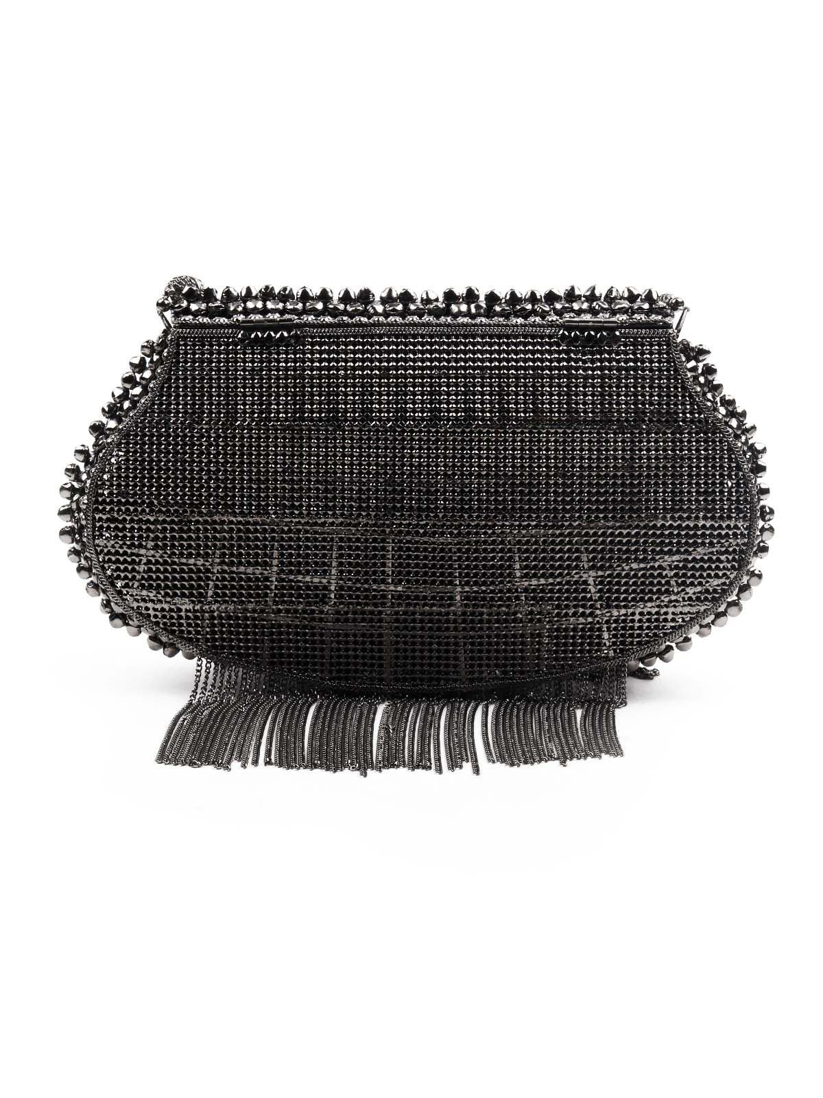 Odette Women Awe-Worthy Black Metal Hand Bag - Image 4