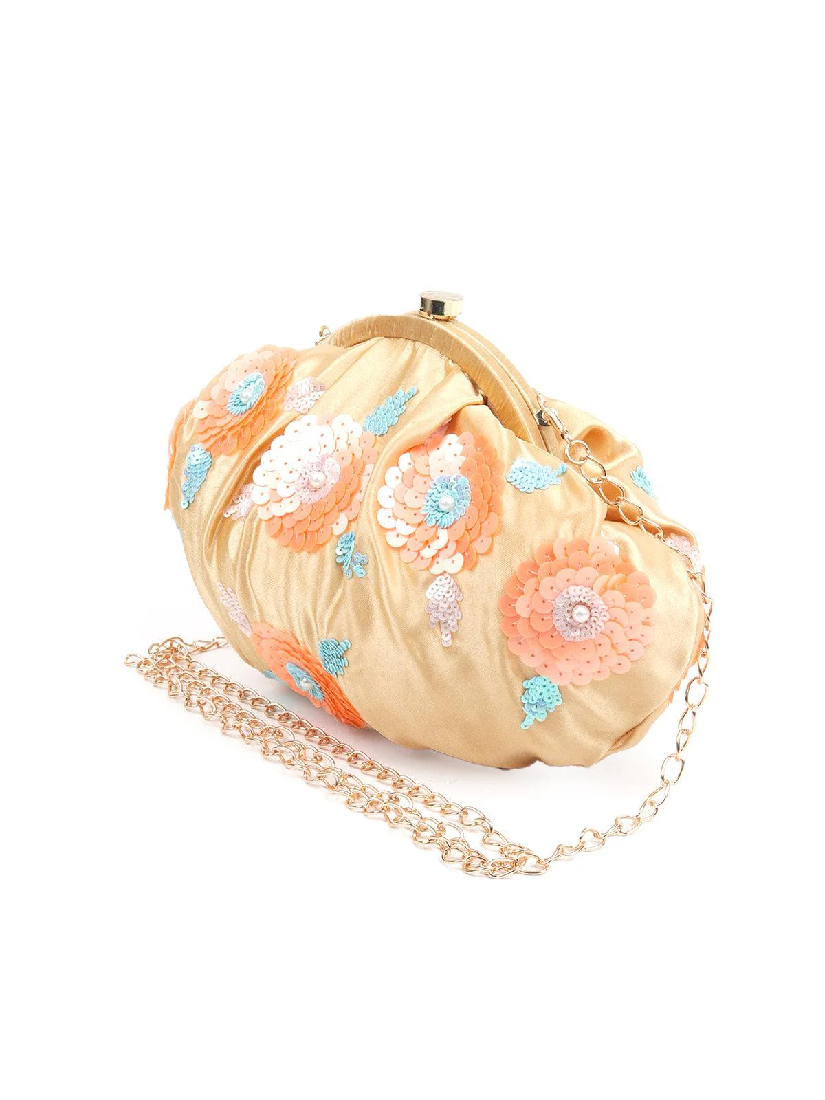 Odette Women Awe-Worthy Gold Embroidered Batua - Image 2