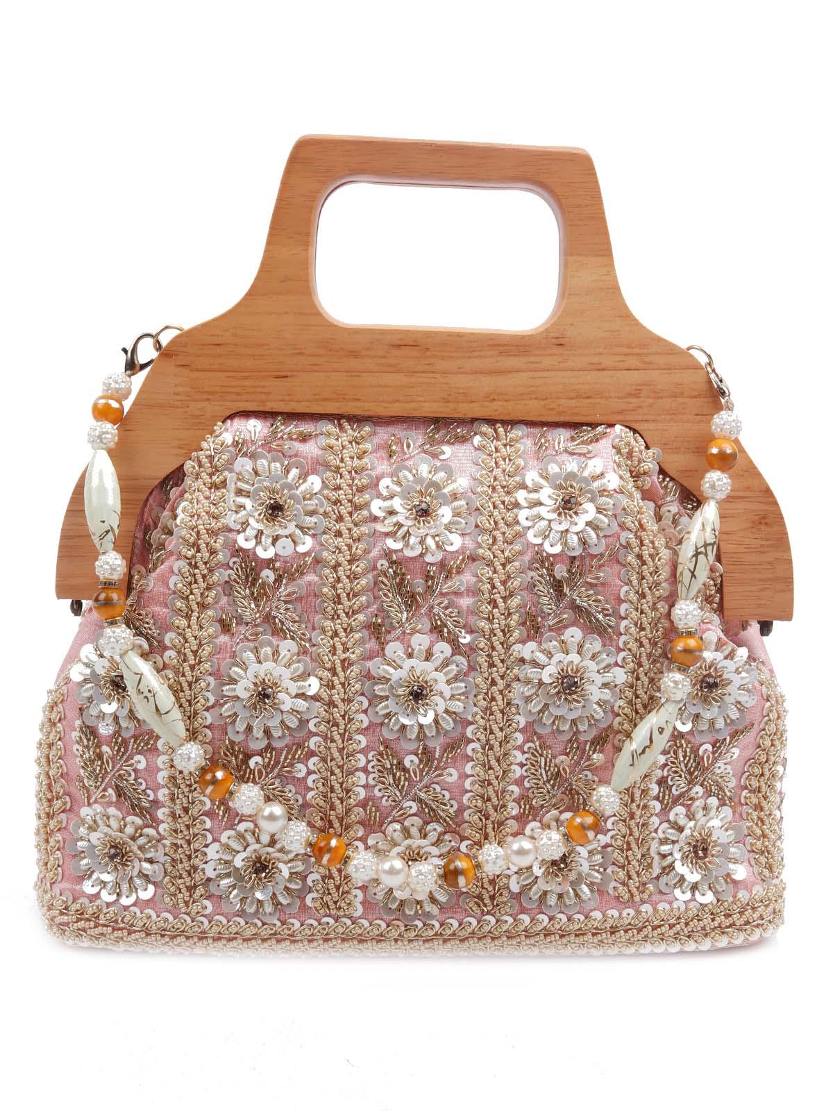 Odette Women Awe-Worthy Pink Embroidered Clutch Bag - Image 3