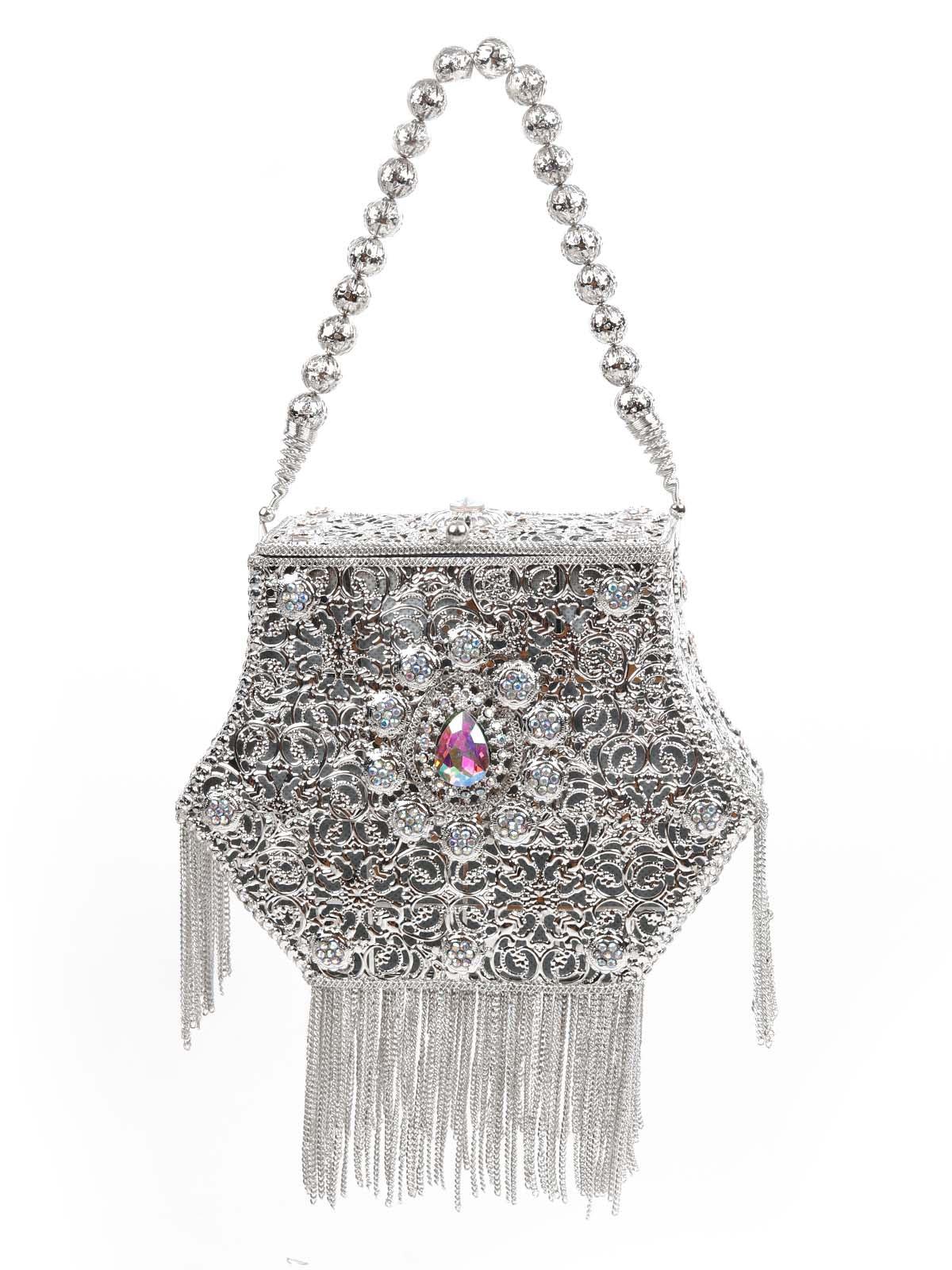 Odette Women Awe-Worthy Silver Metal Hand Bag - Image 2