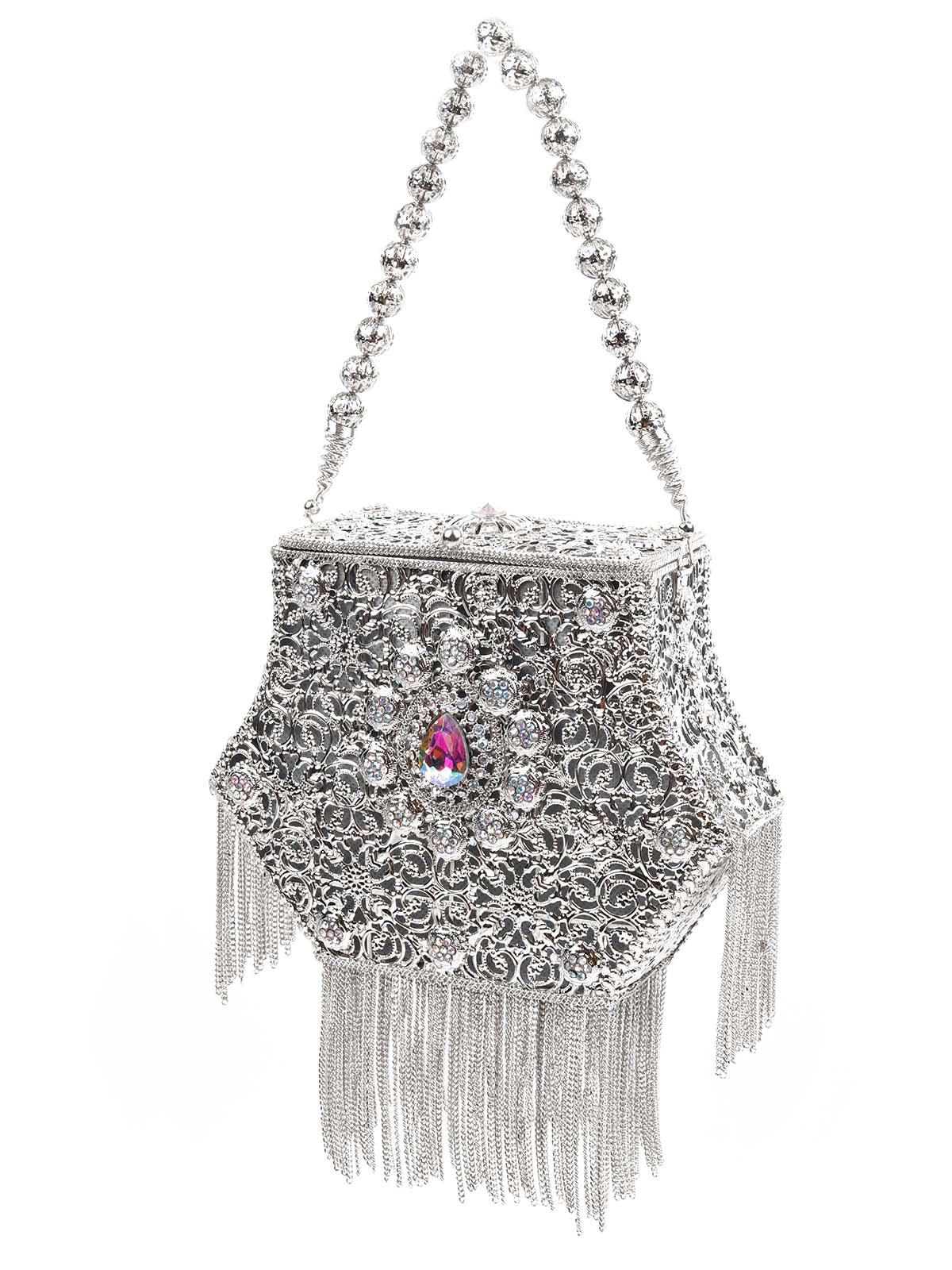 Odette Women Awe-Worthy Silver Metal Hand Bag - Image 3