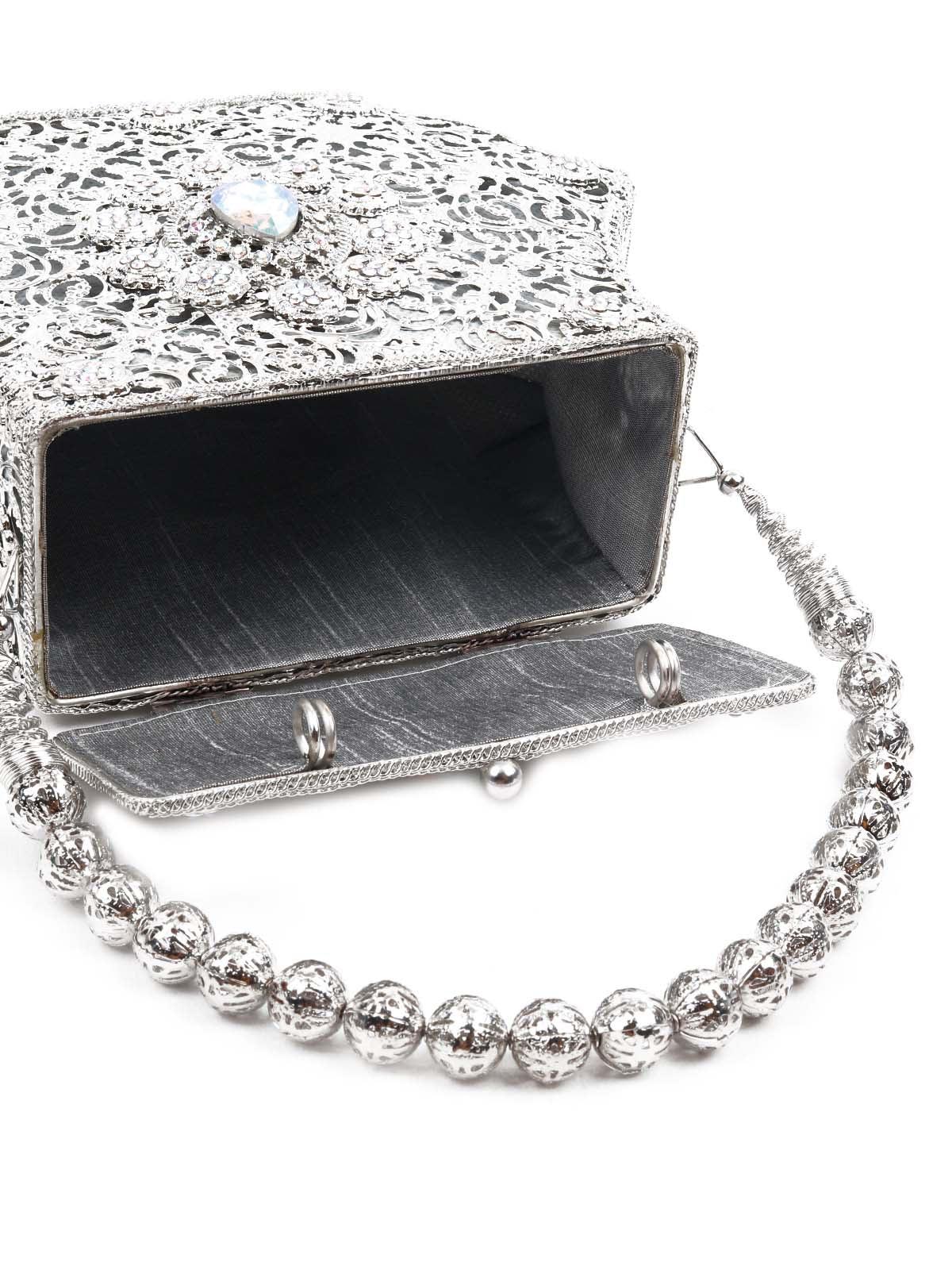 Odette Women Awe-Worthy Silver Metal Hand Bag - Image 6