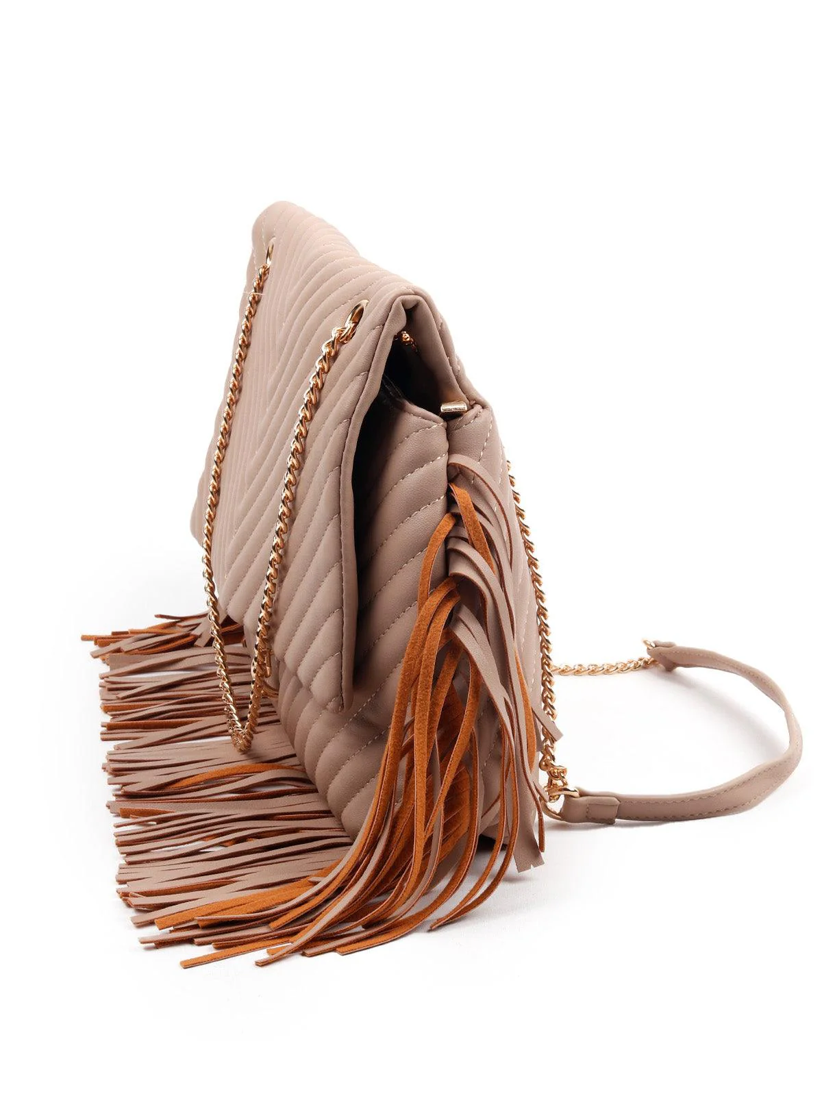 Odette Women Awe-Worthy Tasseled Beige Hand Bag - Image 4