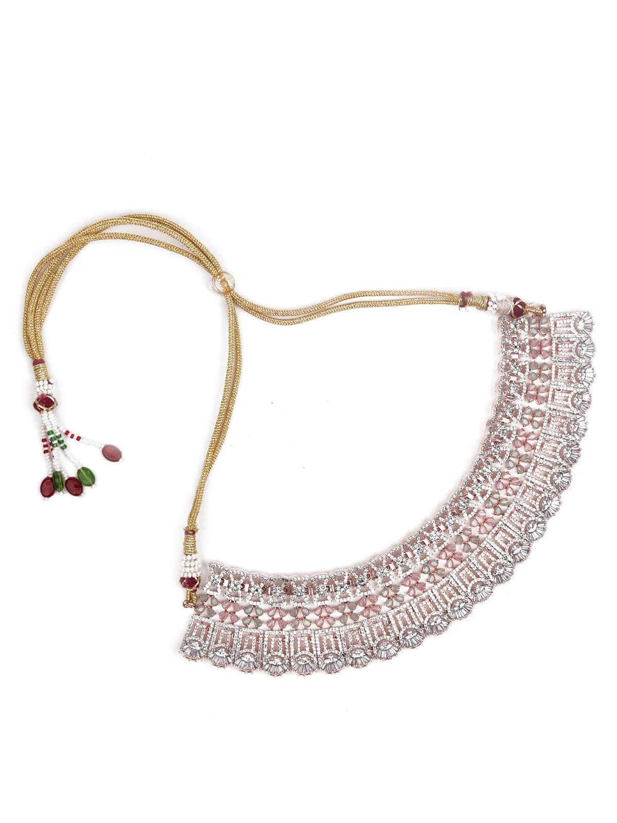Odette Women Pink And Silver Studded Jewellery Set - Image 4