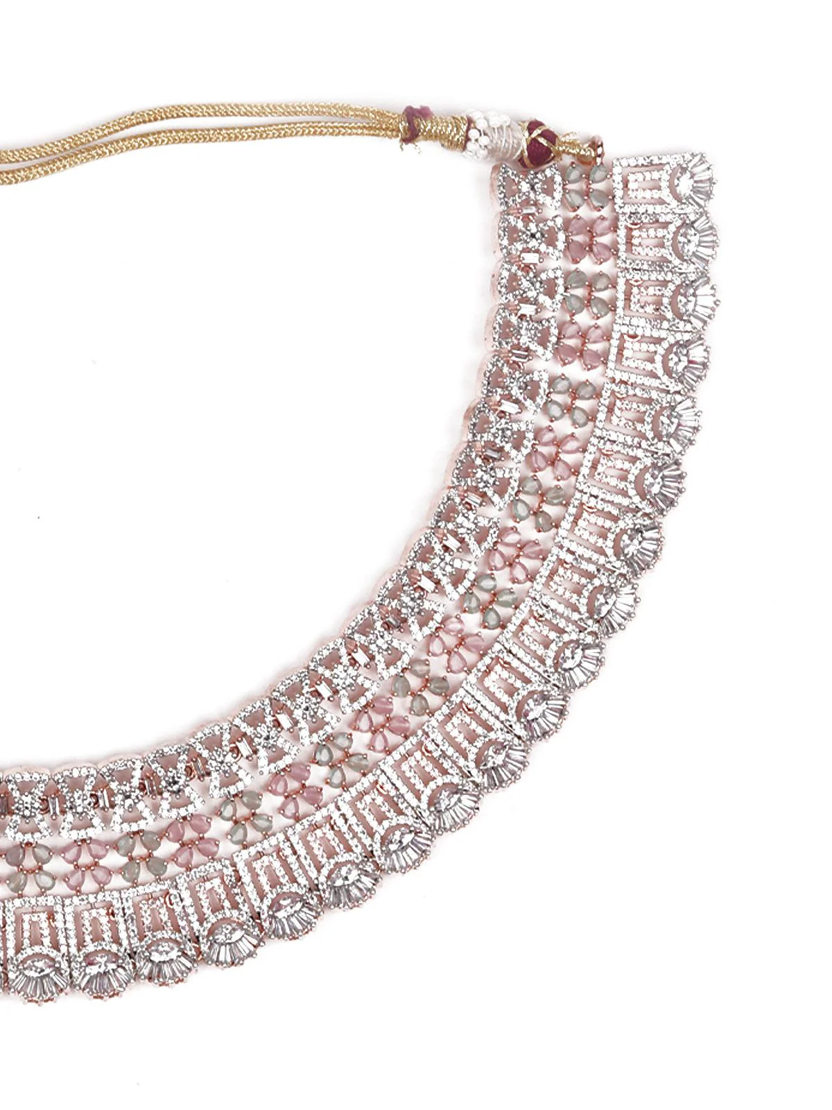 Odette Women Pink And Silver Studded Jewellery Set - Image 5