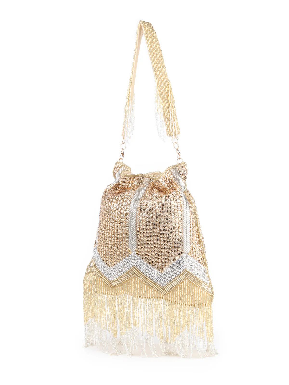 Odette Women Gold And Sliver Designer Potli Bag - Image 5