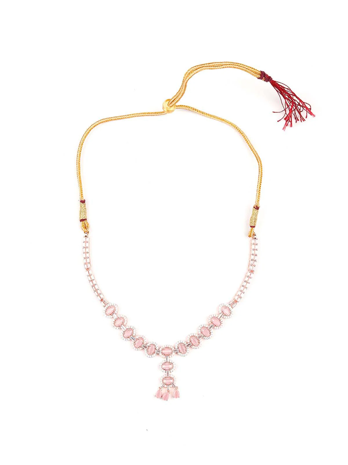 Odette Women Baby Pink Elegant And Royal Statement Necklace Set - Image 5