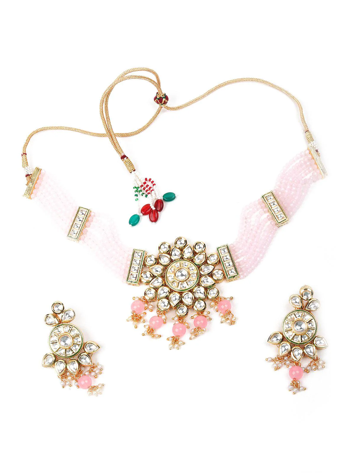 Odette Women Pink Metal Necklace Set - Image 3